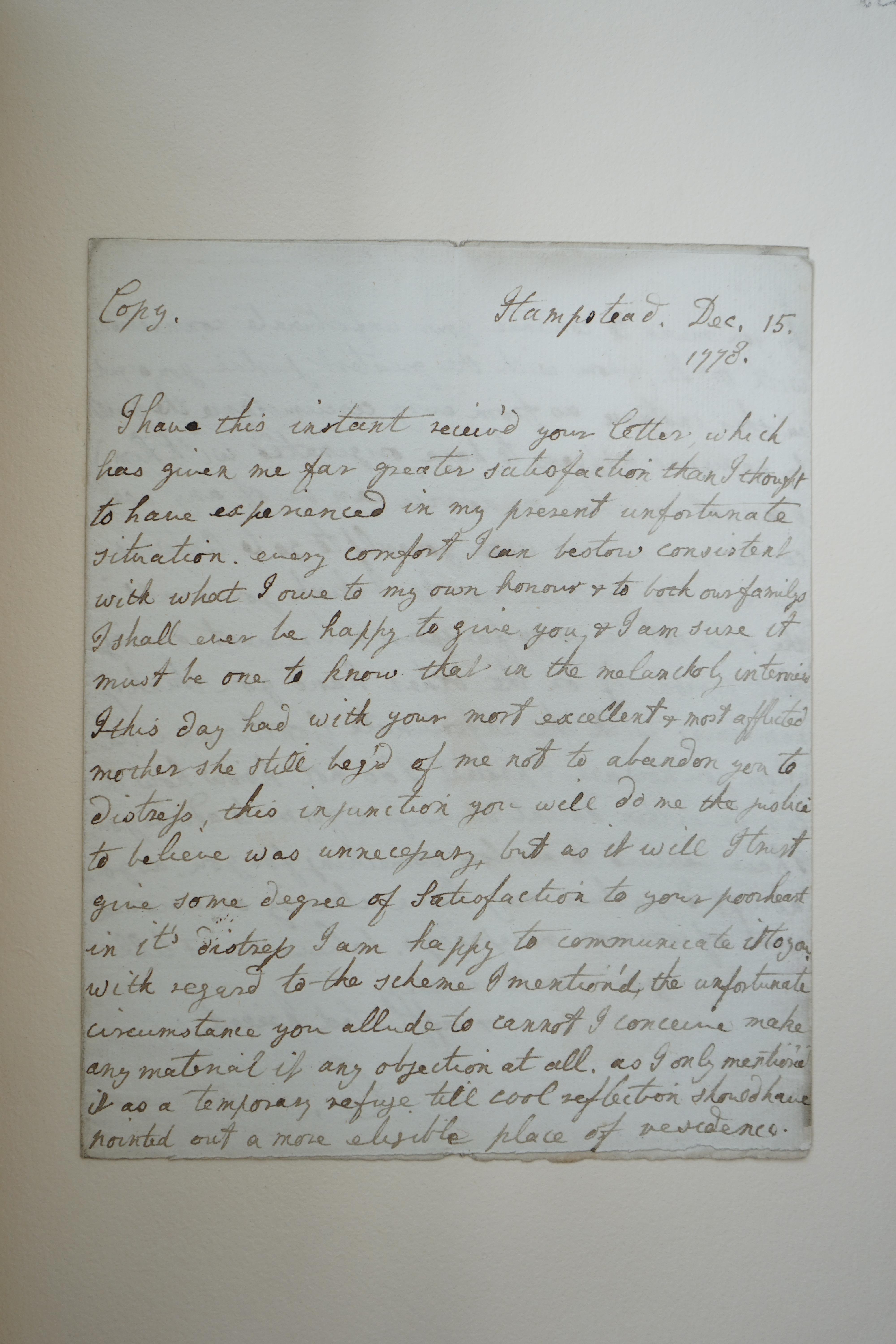 Francis Osborne (1751–1799), marquess of Carmarthen and subsequently duke of Leeds; volume containing copy letters to and from his wife Lady Amelia D’Arcy (1754–1784) and others, concerning their separation and divorce,